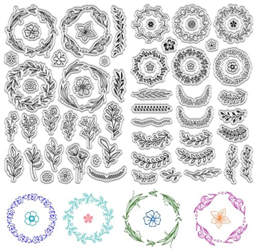 craspire 2 Blatt Pflanzenstempel Klare Silikonstempel Kranz Blumen Blätter Wiederverwendbare Transparente Gummisiegelstempel Für DIY Handwerk Scrapbooking Journaling Kartenherstellung