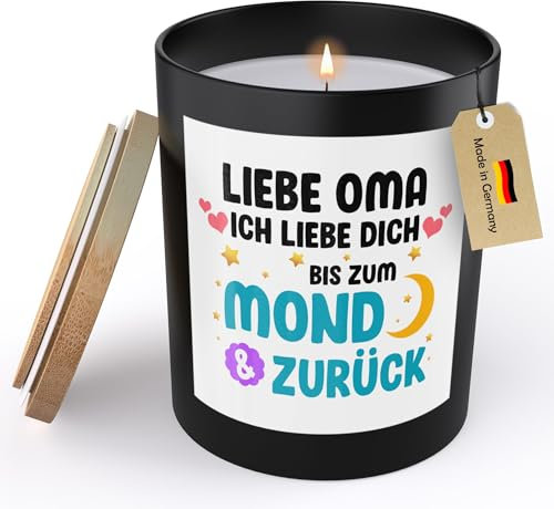22Feels Oma Geschenk Spruchkerze Ich Liebe Dich Bis Zum Mond Geburtstag Grossmutter Sojawachs Kerze im Glas Grosseltern Handgemacht Schwarz mit Spruch Duft Deko Vegan Nachhaltig - ZITRUS