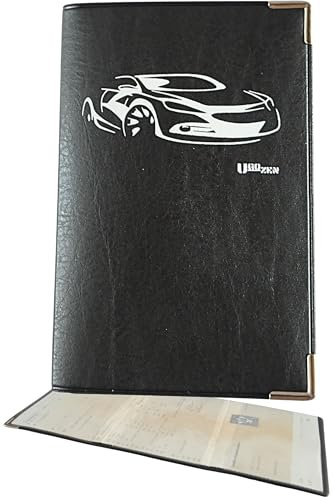 Ugozen Pochette Carte Grise Voiture, Accessoire Auto Etui Protege Carte Grise et Assurance Permis,Housse Range Carte Grise Noir avec Coins de Fabrication FRANÇAISE