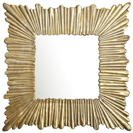 FineBuy Wandspiegel 75x75 cm Metall Design Hängespiegel Gold, Aluminium Dekospiegel Quadratisch mit Rahmen, Spiegel Wand Groß, Flurspiegel Garderobenspiegel Modern