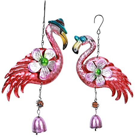 FUNOMOCYA 2 Stück Originelles Windspiel Flamingo Hängende Deko Für Garten Balkon Metall Windglocke Mit Angenehm Klingendem Sound Für Außenbereich Für Familie Und Freunde