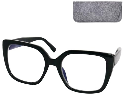 Schmetterling Lesebrille mit Filz Etui, Oversize Cat Eye für Damen | XL-Katzenaugenform für Damen: 141 mm breit, große Gläser 62 x 55 mm, markanter Vollrandrahmen in Schwarz oder Blau-Weiß