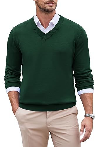 COOFANDY Men's Jumper V-Neck Sweater Long Sleeve Slim Fit Knitted Pullover Casual Business Knitted Sweater Lightweight Jumper