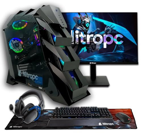 NitroPC - Pack Nitro Plus v2 | PC Gaming Completo (AMD Ryzen 7 9800X3D 4.7/5.2GHz, RTX 5080 16GB, RAM 32GB RGB, M2 2TB, W11 Home | WiFi, Monitor Curvo 27, Teclado, ratón, Cascos)