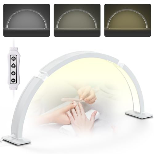 Lmaqfum Halbmond Lampe 75cm, 40W Einstellbare Kosmetiklampe mit 3 Farbmodi & 10 Helligkeitsstufen, 3000-6000K Nageltisch lampe für Maniküre, Tattoos & Wimpernverlängerung (Weiß)