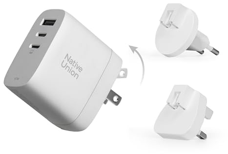 Native Union Fast GaN Charger PD67W – Ultra-Compact Three-Port Power Delivery Enabled USB-C & USB-A Travel Charger – Up to 67W – MacBook Pro, iPads, iPhones, Pixel, Galaxy & More (White)