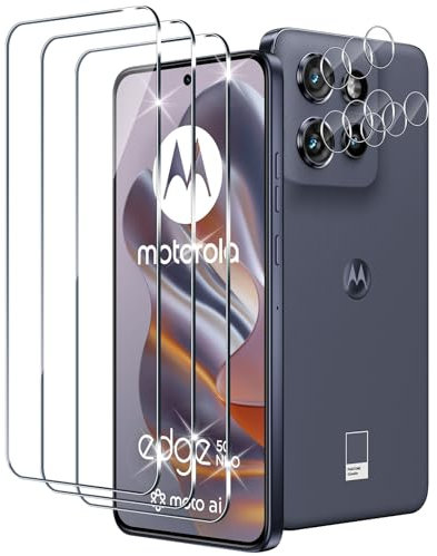 Xunzii 3 Pièces Verre Trempé pour Motorola Moto Edge 50 Neo avec 3 Pièces Caméra Arrière Protecteur, Dureté 9H Film Protection écran en sans Bulles, Ultra HD Film Vitre Trempé