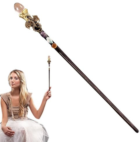 Gupcaqosjw magique en bois - 30 cm - de sorcière en d'améthyste naturelle fabriquée à la main - Accessoire de costume - Cosplay - d'améthyste naturel - Fait à la main