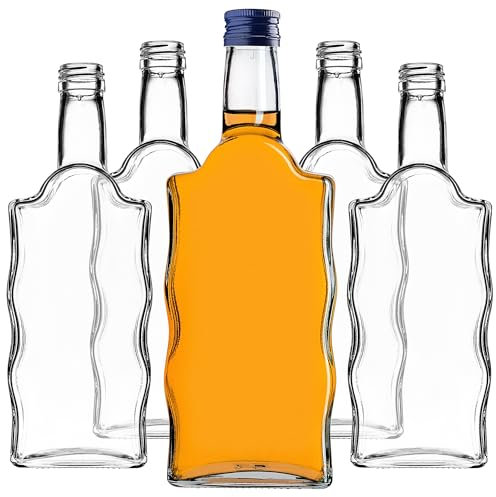 KADAX Lot de 5 bouteilles en verre de 500 ml, vides, avec bouchon à vis, petites bouteilles de liqueur à remplir, bouteilles décoratives (bleu)