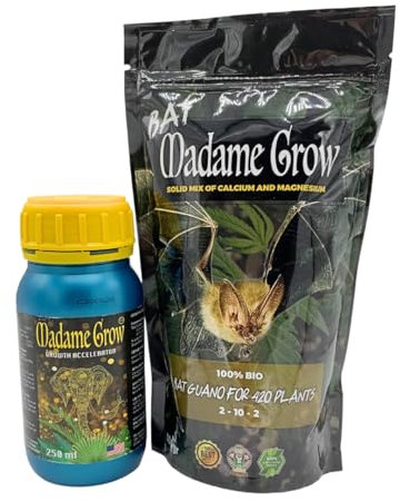 MADAME GROW Boost Kit Acceleratore di Crescita 250 ml + Guano di Pipistrello 500 g, Fertilizzante per Radicazione e Fioritura delle Piante, Crescita e Stimolatore, Arricchisce il Substrato