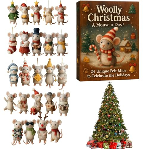 Rukjmqi Adventskalender 2025 Mäuse, 24 Tage Weihnachts Countdown Kalender Mit 24 Stück 2d Acryl Mice Anhänger, Mäuse Adventskalender 2025, Weihnachtskalender Für Kinder Familie