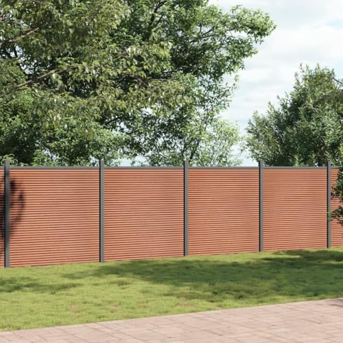 QJBSAVVA Clôture de jardin marron 1737 x 186 cm WPC en aluminium durable design moderne brise-vue pour jardin, terrasse, balcon
