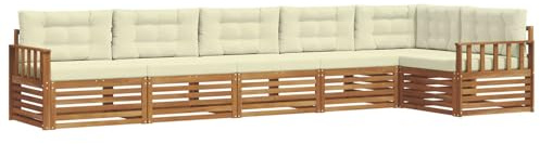 vidaXL Outdoor-Sofagarnitur mit Kissen 6 pcs Natur und Creme, Gartenmöbel, Moderne Sofa-Garnitur, Eck-Sitzgruppe für Lounge draußen, bequemer Terrassenstuhl
