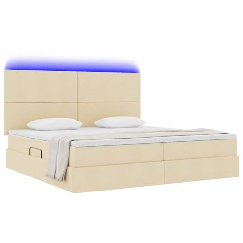 vidaXL Bett mit Stauraum und LED mit LED Creme 200 x 200 cm Polyester, Moderner rechteckiger Stauraum-Bett, hydraulischer Lift, Metallrahmen, LED und unter Bett
