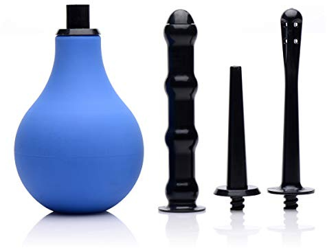 Cleanstream Premium One-Way Valve Enema Set, 3 Interchangeable Tips, 225ml Capacity, Anti Back-Flow, Blue and Black, Reusable Enema Cleaner Kit for Men and Women, Travel Kit