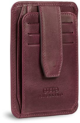 Otto Angelino RFID-blockierende, minimalistische Herren-Geldbörse – schlankes, italienisches Leder-Kreditkartenetui und Münzfach mit Reißverschluss, damson, Einheitsgröße