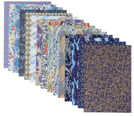 Chiyogami Yuzen Washi B4, 15 Patterns, 15 Sheets (Blue Type B Set)