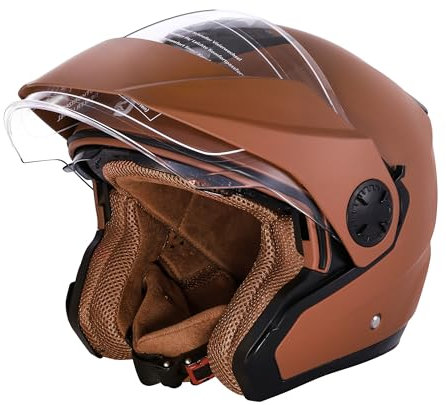 Motorradhelm mit Doppelvisier by BSWAY - Hochwertiger Jethelm Roller Helm Halbschalenhelm für Stadt & Tour, ECE 22.06 Zertifiziert für Herren und Damen, Braun in Gr. XS-XXL (M)
