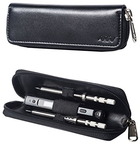 UY CHAN PU Leather Portable Carry Case Small Zipper Tool Pouch Organizer Bag Black for TS100 Soldering Iron (Black - For TS100)