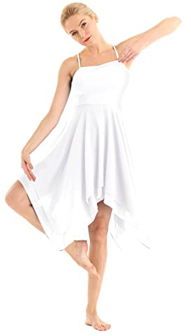 MSemis Femme Tutu Justaucorps Danse Classique Ballet Robe Asymétrique Gymnastique Leotard à Bretelle Tunique Latine Valse Robe de Soirée Cocktail S-XXL Blanc S