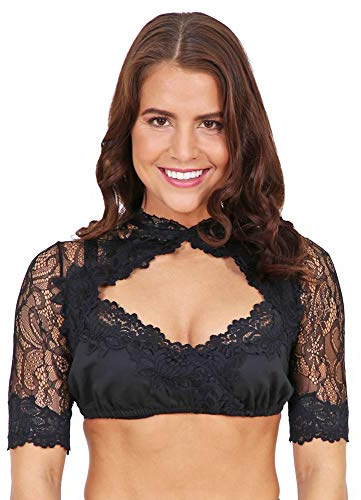 Damen Dirndlbluse Pippa aus Spitze 27183 - Schwarz Gr. 44
