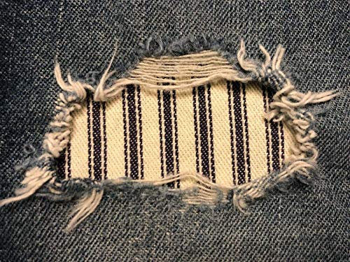 Navy Blue Railroad Stripe Peek-A-Boo Iron On Patches by Holey Patches (2-5 x 5)