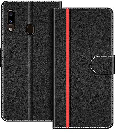 COODIO Phone Case For Samsung Galaxy A20e, Magnetic Flip Leather Case For Samsung Galaxy A20e Wallet Case, Black/Red