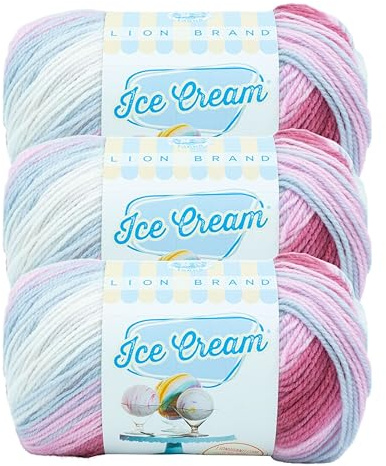 (3 Pack) Lion Brand YarnIce Cream Baby Yarn, Cherries Jubilee