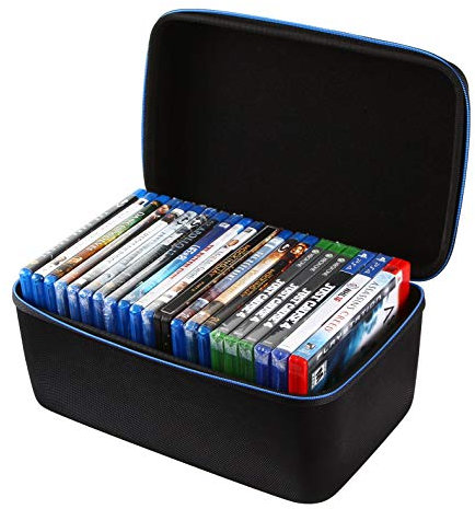 2TUFF Blu-ray Case and Video Game Case - Bluray DVD Case Holder Organizer for up to 22 Blu Ray or 18 Xbox PS3 PS4 Games - Travel Storage Case for Blue Ray DVD and Video Games with Carry Handle
