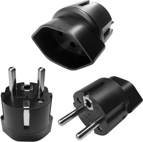 Schweiz/Liechtenstein auf EU Adapterstecker, Schweizer 3-polige Stecker auf 2-poliger DE/FR/IT/ES Steckdose für Schweiz/Liechtenstein Besucher (3 Stück Schwarz)