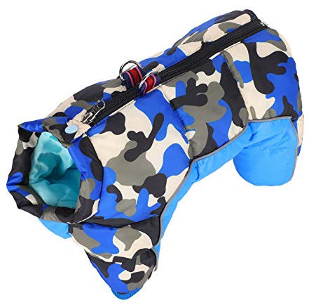 Hund Wintermantel, Winddichte Hundejacke, warme Winddichte Kleidung für Hunde, Reißverschluss mit Vier Beinen hinten, Blaue Tarnung, warme für Hunde, Kleidung Hundeoveralls(18#)
