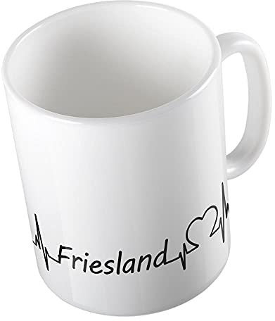 Hellweg Druckerei Huuraa Kaffeetasse Friesland Herzschlag Puls Geschenk Idee Keramik 330ml Kaffee-Becher mit Ferien Region Motiv