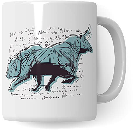 Bulle und Bär Tasse Aktien - Kaffeetasse für Investor Aktionär Börse Geld Trader - Geschenk zum Investieren Bullenmarkt Bärenmarkt Motiv Kaffeebecher