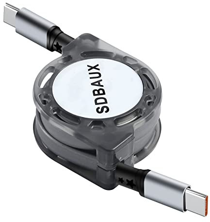 SDBAUX Cavo USB C a USB-C, 1M PD 60W Retrattile con Sincronizzazione Dati da USB-C a Type-C, Ricarica Rapida per iPhone 16/15 Serie, Samsung Galaxy S25, MacBook Air/Pro, Lenovo, iPad Pro, Huawei, LG