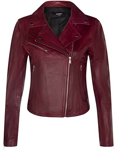 Ladies Leather Jacket Classic Biker Style Burgundy Real Leather Womens Jacket M