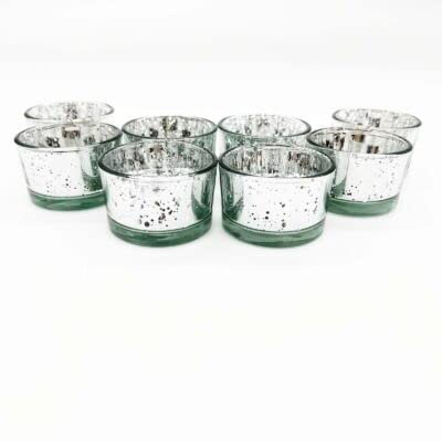 Set of 12 Mercury Glass Tea Light Holders Candle Votive Wedding Decoration 3.3 CM H (SILVER)