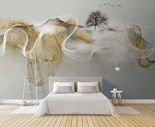 Papier Peint Paysage Abstrait De La Ligne D'Or Zen Papier Peint Panoramique 3D Murale Tableaux Muraux Décoration