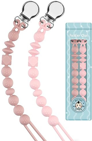 Kowlone Attache Sucette Silicone Soothie Tétine Clips Porte Accroche Chaîne pour Garçons et Filles Douche de Bébé 2pcs(Rose)