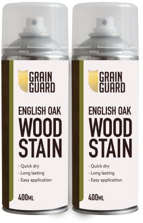 GRAIN GUARD Wood Stain Aerosol | Light Oak | Water Based Stain| Easy Spray Application | Quick Dry | 2 x 400ml