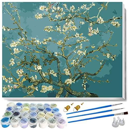 Malen nach Zahlen Kits, Vincent Van Gogh Ölgemälde Mandelblüte Kunstwerke DIY für Erwachsene Kinder Anfänger 40 x 50 cm gerahmt (Mandelblüte)