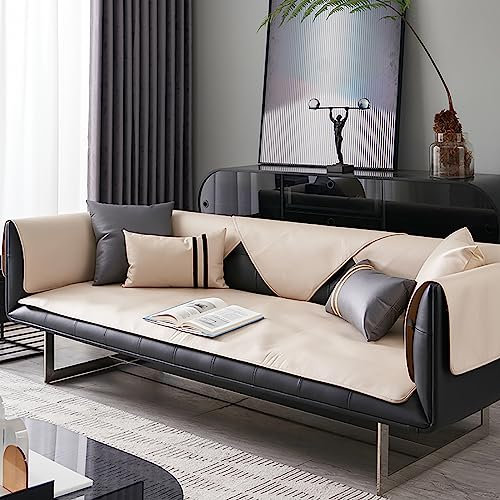 LIANGLAOI Kunstleder Sofabezug 1 2 3 4 Sitzer,rutschfest Sofa Überwurf,Waterproof PU Sofa Abdeckung Sofaüberwurf für Hunde,Katzen,Haustiere,Armlehne,Rückenlehne-Cremeweiß,1pc-80x240cm