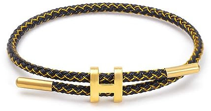 GAUEIOUR Bracelet en acier titane de type H, bracelet réglable en fil d'acier tissé étanche, design poli à la main, tendance et simple, unisexe, bijoux de couple, bijoux cadeaux (noir doré