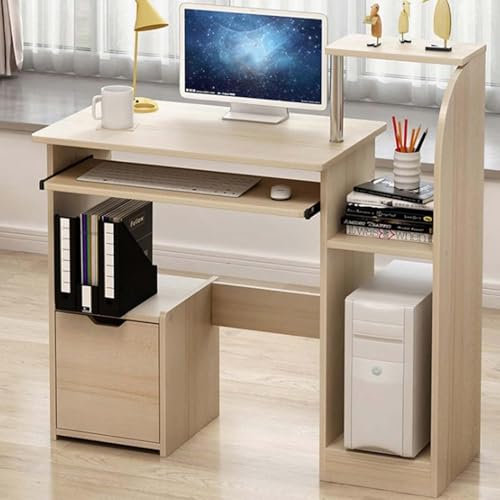 Youyijia Computer Desk 31.5x12x35.4 Inch Study Desk with Sliding Keyboard Storage Shelves Office Desk Workstations Wooden Laptop Writing Table for Home Office Bedroom