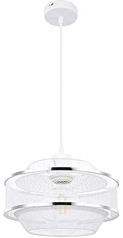 Globo Hängelampe Esstisch Retro Pendelleuchte Vintage Wohnzimmerlampe hängend, Metallgeflecht, weiß Chrom Ring, 1x E27, DxH 25x150 cm