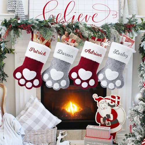 MJARTORIA Nikolausstrumpf Personalisiert Weihnachtsstrumpf Namen, Große Nikolausstiefel zum Befüllen Wichtel, Weihnachtssocken zum Aufhängen Kamin Weihnachtsbaum Deko