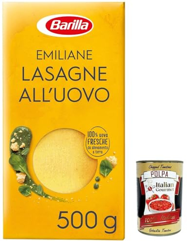 Italian Gourmet Le Emiliane Lasagne pasta all'Uovo Eiernudeln, 3 x 500g | Sfoglie ruvide e porose, goldgelb gebacken; ideale Basis für Ofengerichte, Gesamtnettogewicht 1,5 kg + Kostenlos Polpa 400g