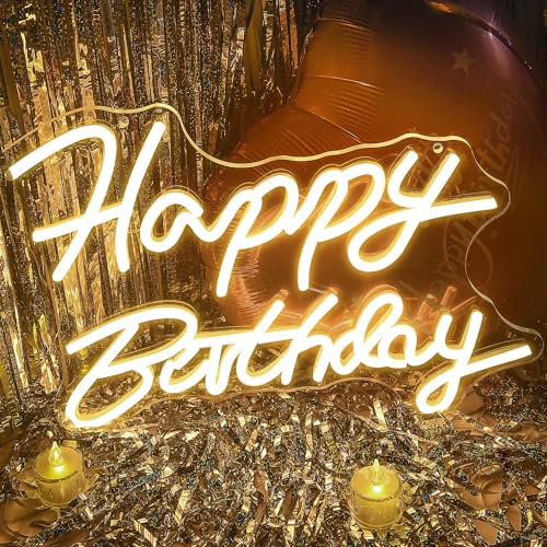 Happy Birthday Neon Zeichen Weiß Neon Lichter angetrieben durch USB Neon Lichter für Geburtstag Party Dekorationen LED Neon Zeichen mit Schalter für Wand Schlafzimmer Geburtstagsgeschenk (XD002)