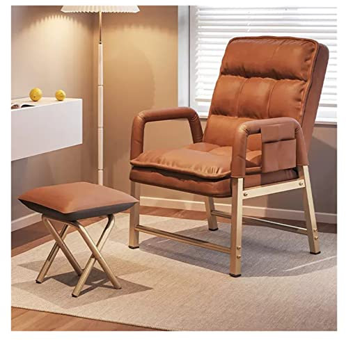 Sessel, Akzentstuhl, Lazy Chair mit Fußschemel, Ledersofa, Schlafsessel mit Verstellbarer Rückenlehne, ergonomischer Loungesessel, hohe Rückenlehne, Einzelliege (Farbe: Orange, Größe: mit Ot