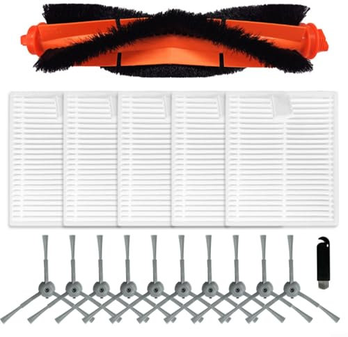 Gettimore Staubsauger-Ersatz-Set für Lubluelu für L20, für Honiture V8 Pro Saugroboter, 1 Hauptbürste + 5 Filter + 10 Seitenbürsten + 1 Reinigungsbürste