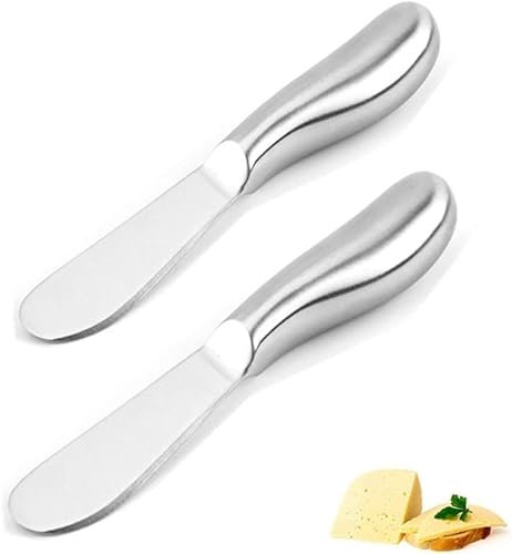 PEPAXON Couteaux à Beurre Épandeur de Fromage en Acier Inoxydable avec Poignée Ergonomique 2pcs 14 x 2 cm (Argent-2)